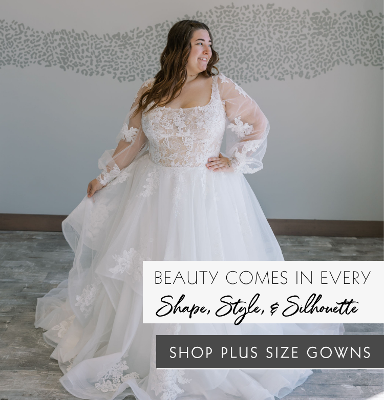 Plus Size bride in ruffle skirt a-line wedding dress with sleeves